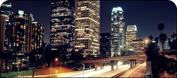 Los Angeles skyline at night.