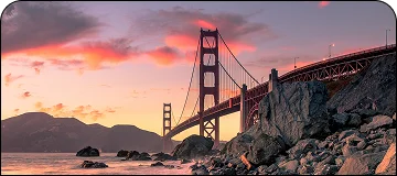 The iconic Golden Gate Bridge at sunset.